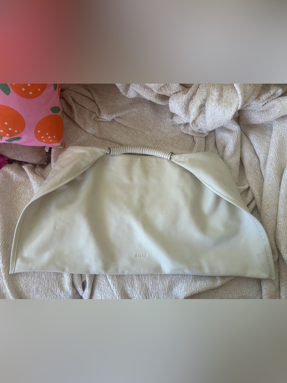 STAUD Oversized Cream Hobo Shoulder Bag w/ Wrapped Handle